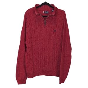 Chaps Red Cable Knit 1/4 Zip Sweater Old Money Preppy Aesthetic Mens Size XL